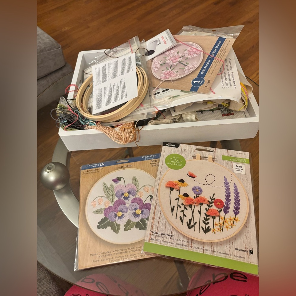 Bundle of Floral Embroidery Kit with Hoops
